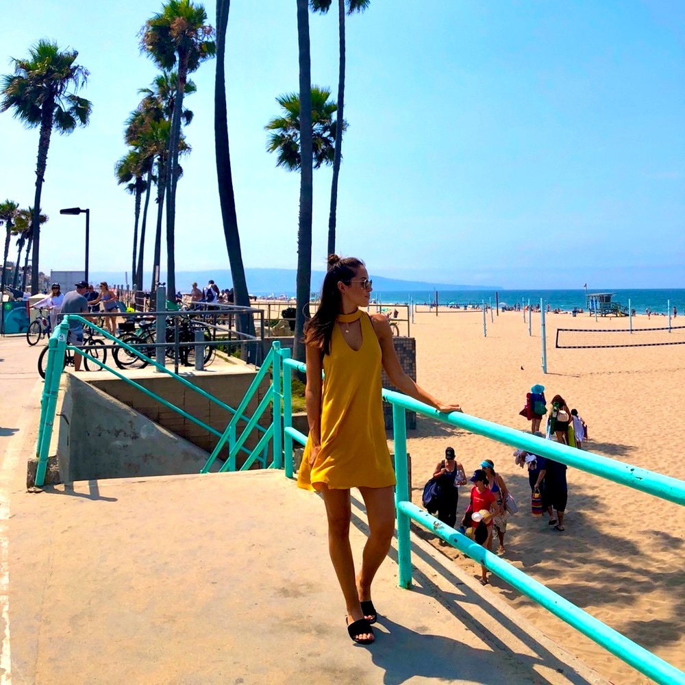 Lulu's mustard yellow chiffon choker flowy dress S